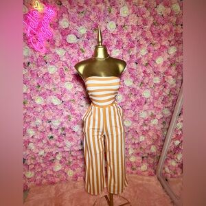 BRAND: PRETTY LITTLE THING - Orange Jersey Striped Bandeau Wide Leg Jumpsuit
